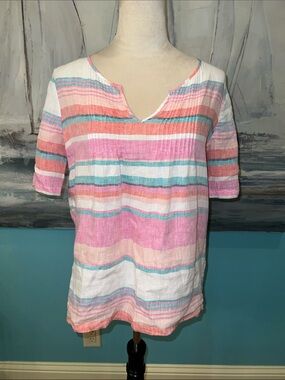 Joules Roxie Multistripe Linen Shirt, Sz 6